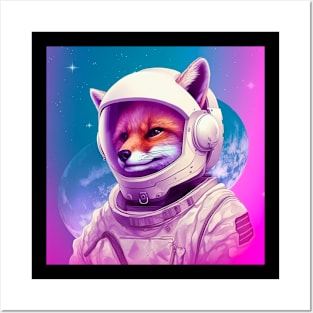 Vaporwave Retrowave Fox Astronaut - Space Colorful Illustration Posters and Art